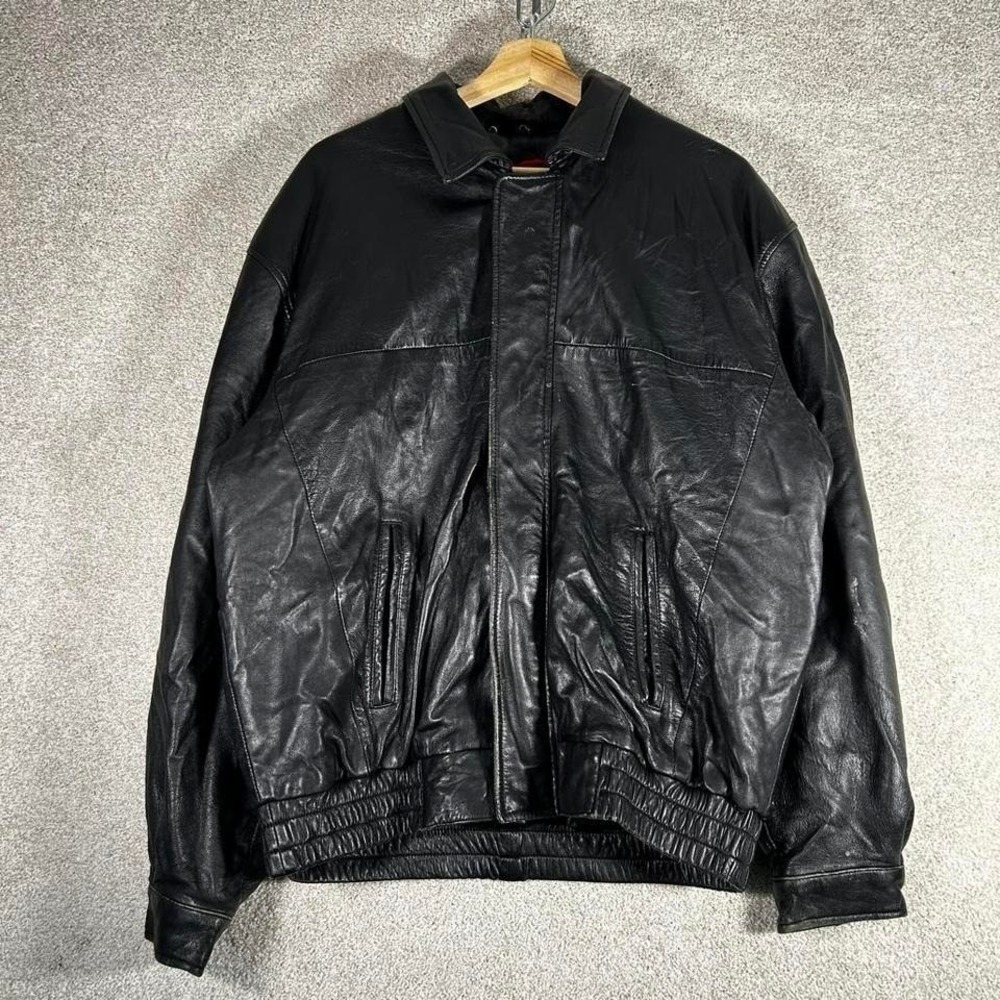 Vintage black motorcycle 100% lambskin zip up leather bomber jacket Size M